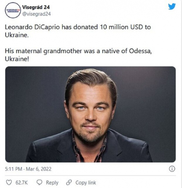 Леонардо Ди Каприо пожертвовал $10 млн на нужды ВСУ: бабушка была одесситкой Леонардо Ди Каприо пожертвовал $10 млн на нужды ВСУ: бабушка была одесситкой