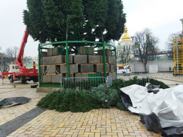 Главную елку страны установлено: как идет подготовка к празднику на Софийской площади Главную елку страны установлено: как идет подготовка к празднику на Софийской площади