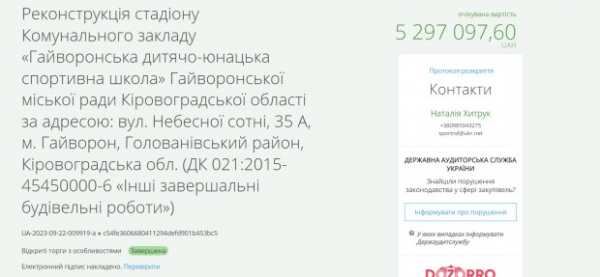 Более 5 миллионов из госбюджета на "интересный тендер": в Кировоградской области планируют реконструировать школьный стадион