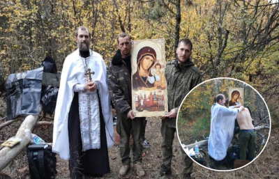 Бутылка, черный пакет и ящик: российский священник в Украине провел странный обряд крещения оккупантов
